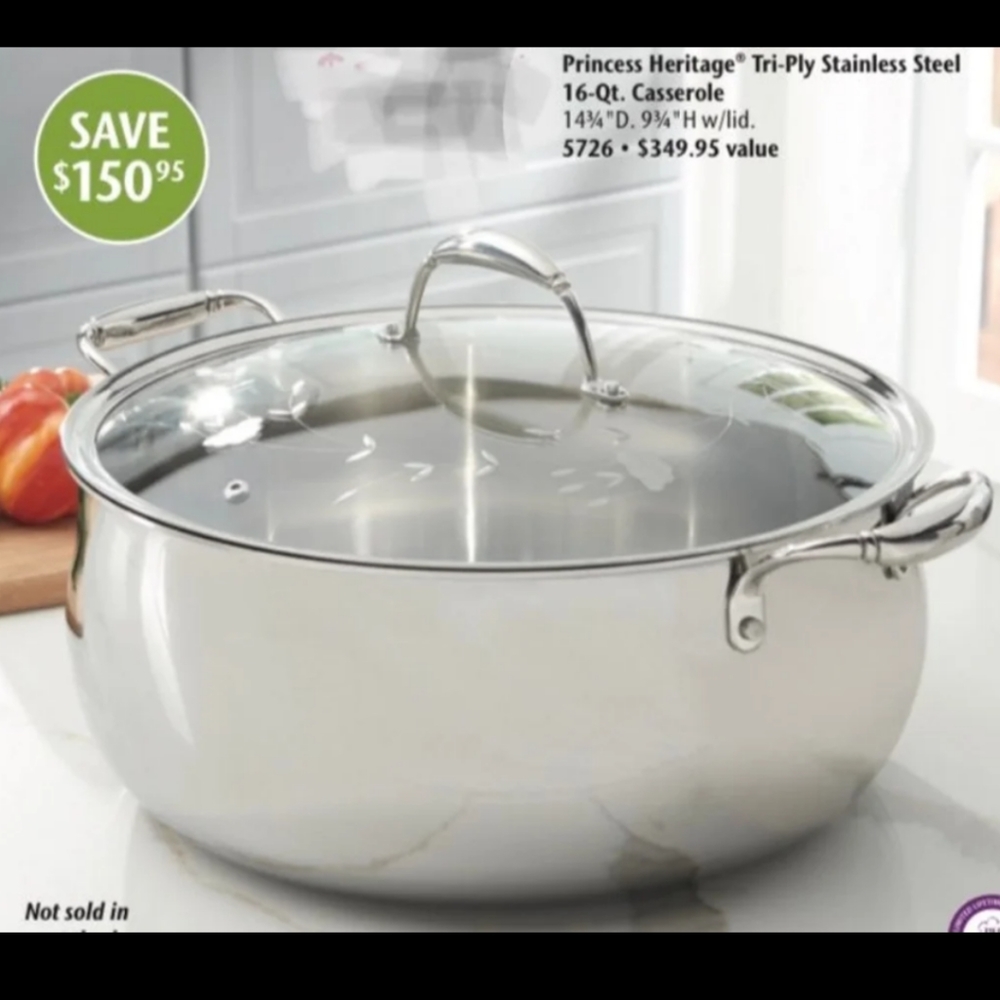 Casuela de 16 qt 3 capas acero inoxidable